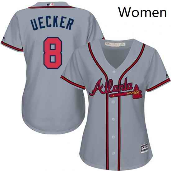 Womens Majestic Atlanta Braves 8 Bob Uecker Authentic Grey Road Cool Base MLB Jersey
